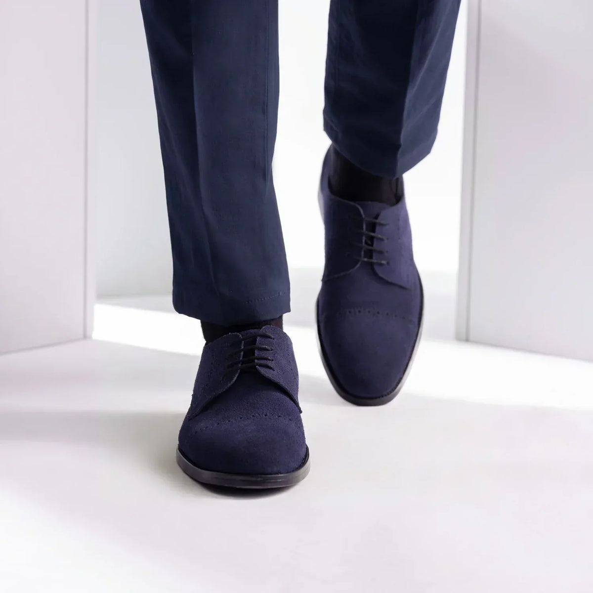 Dirk Brogues Derby Blue Suede Leather Shoes Rugged Sole - men's shoes in blue suede leather, view 6