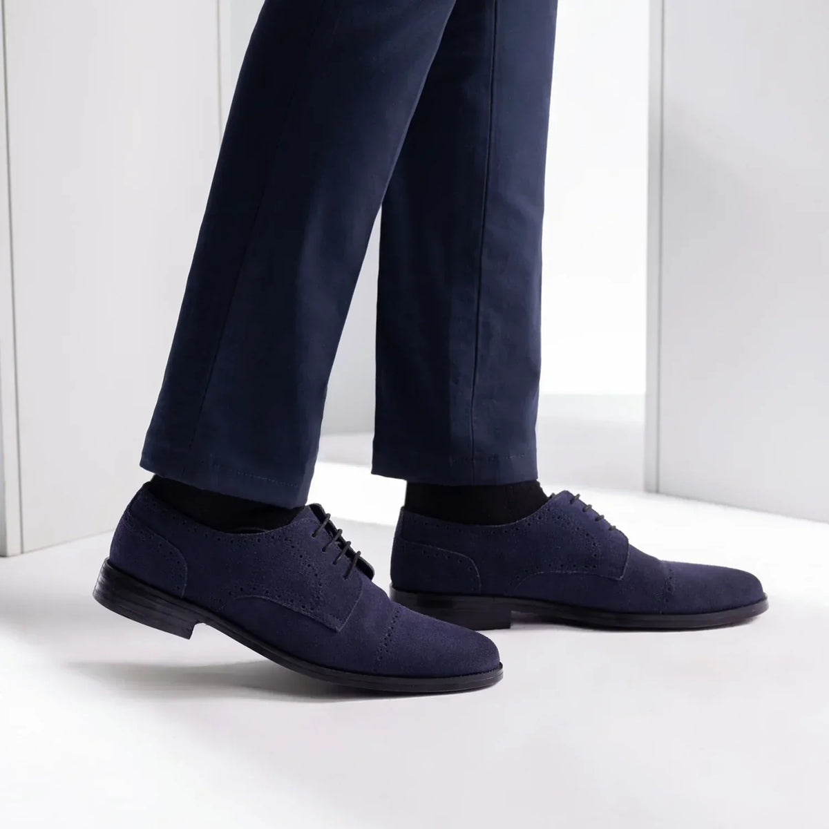 Dirk Brogues Derby Blue Suede Leather Shoes Rugged Sole - men's shoes in blue suede leather, view 7