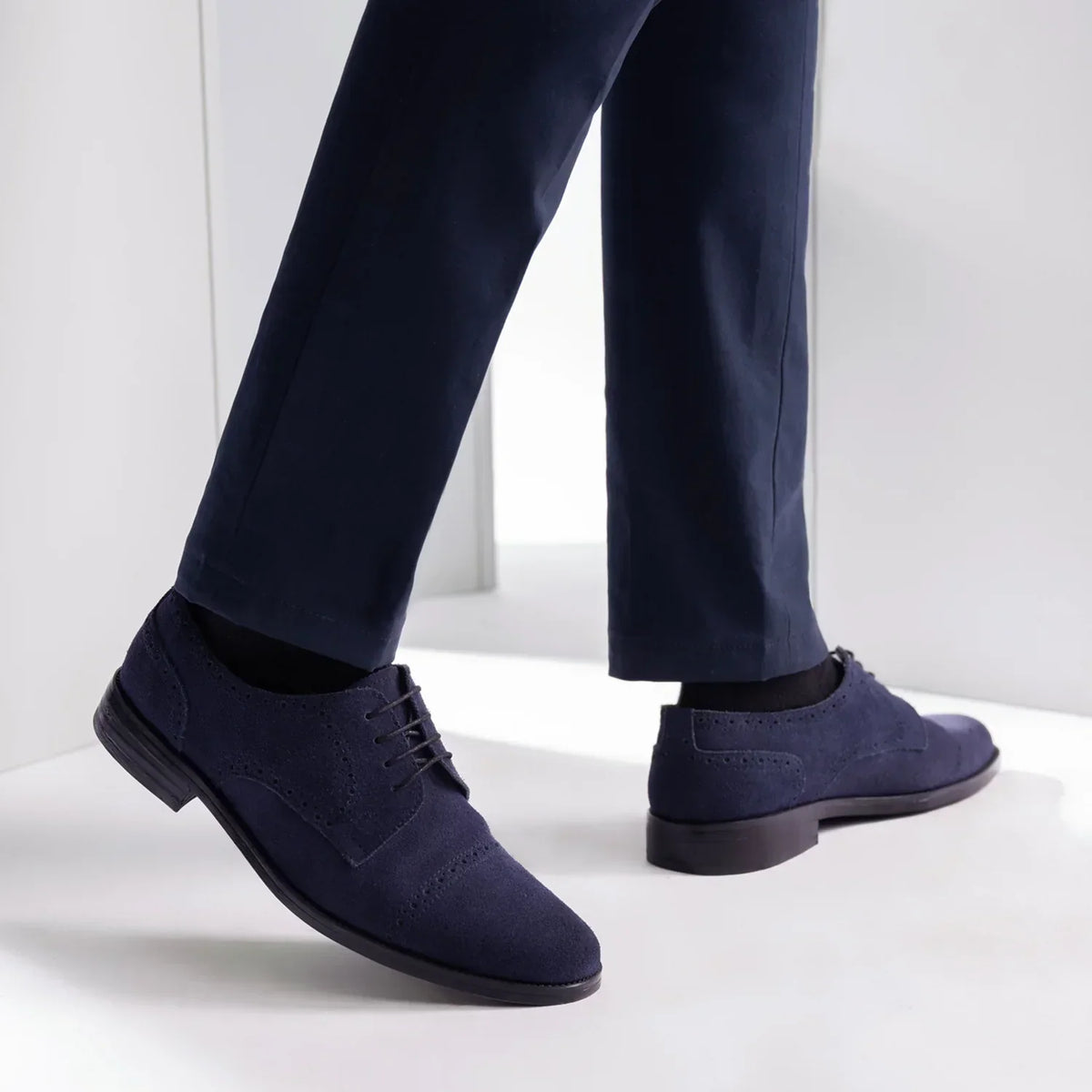Dirk Brogues Derby Blue Suede Leather Shoes Rugged Sole - men's shoes in blue suede leather, view 8