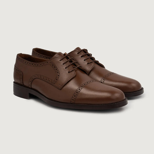 Dirk Brogues Derby Brown Leather Shoes - men's shoes in brown genuine leather, view 1