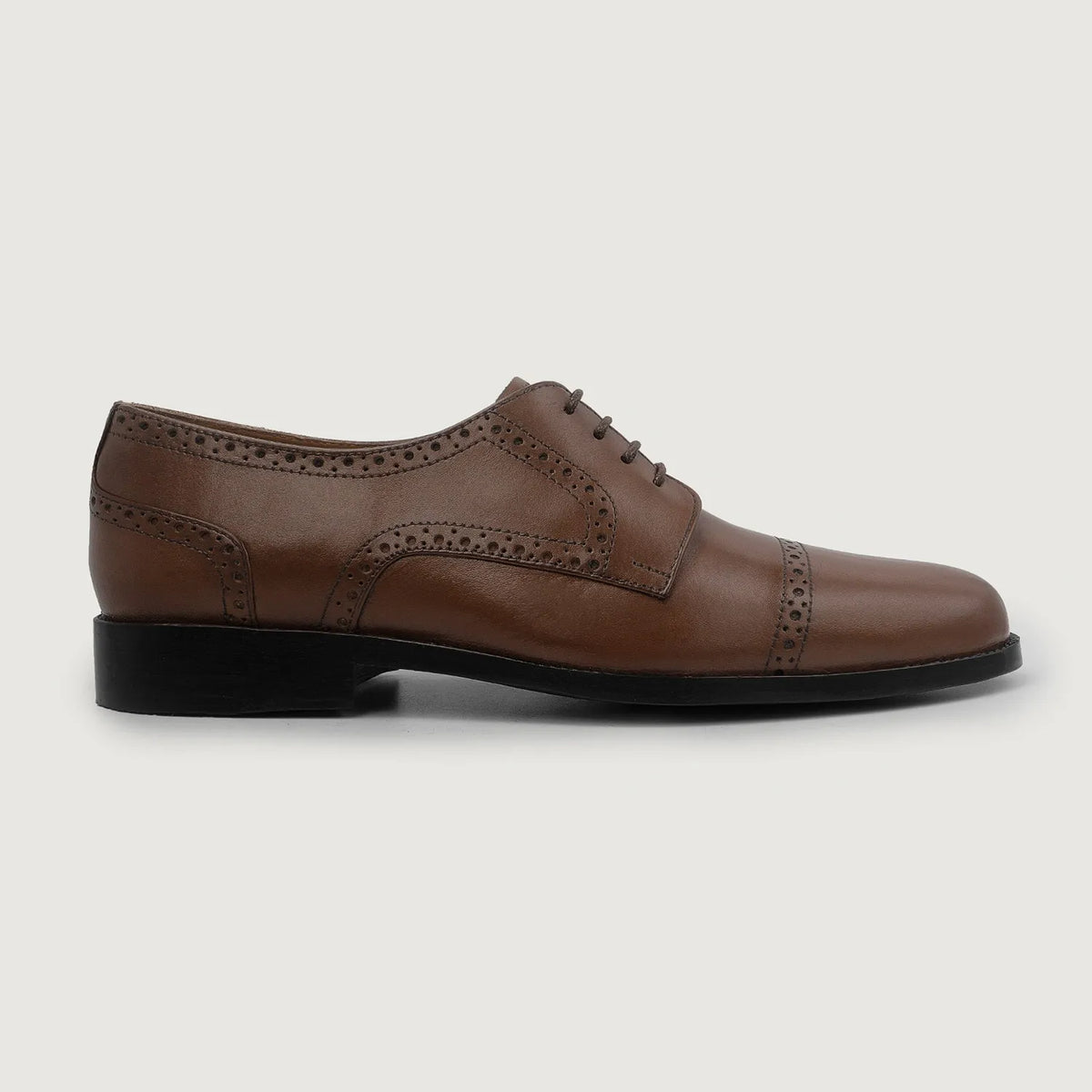 Dirk Brogues Derby Brown Leather Shoes - men's shoes in brown genuine leather, view 2