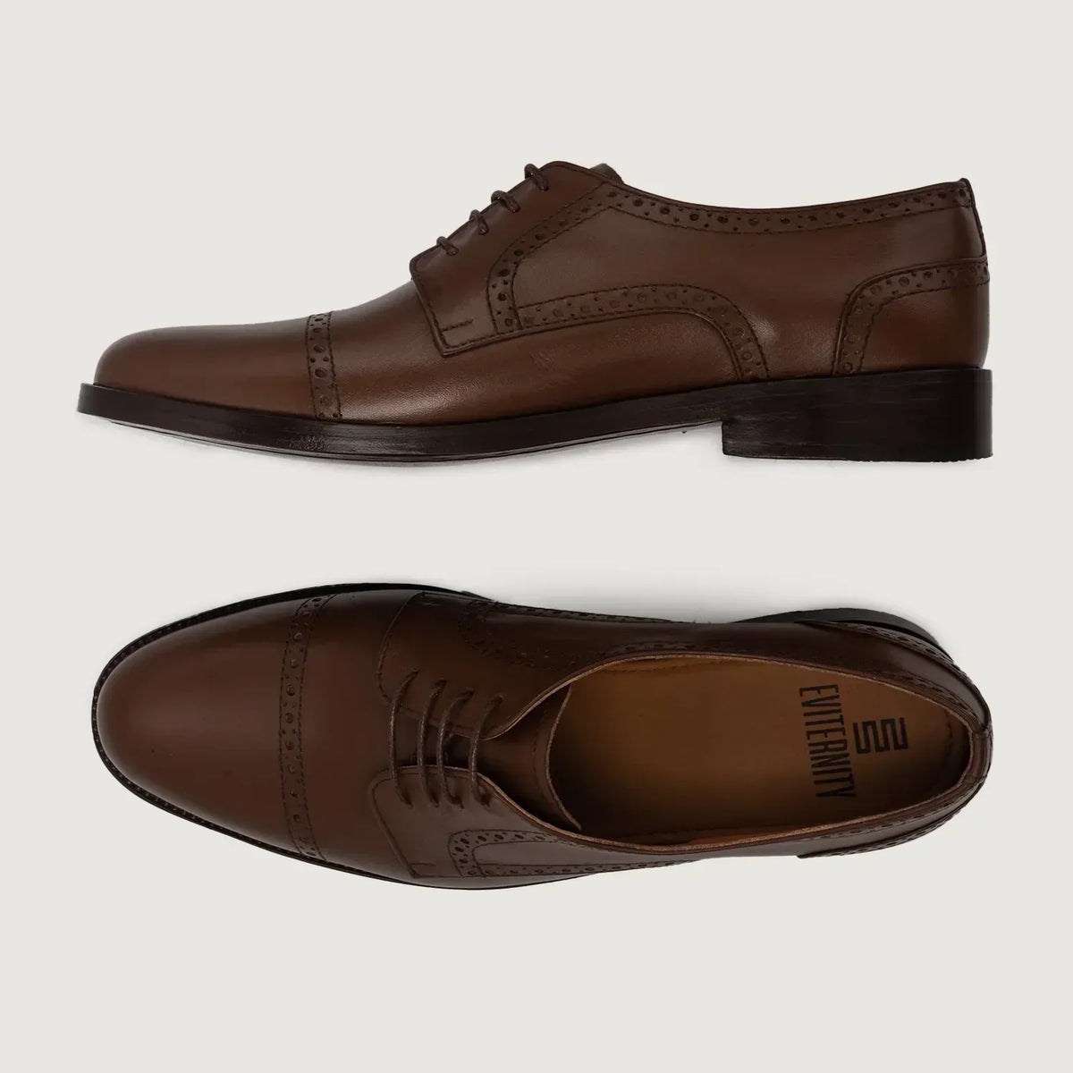 Dirk Brogues Derby Brown Leather Shoes - men's shoes in brown genuine leather, view 3