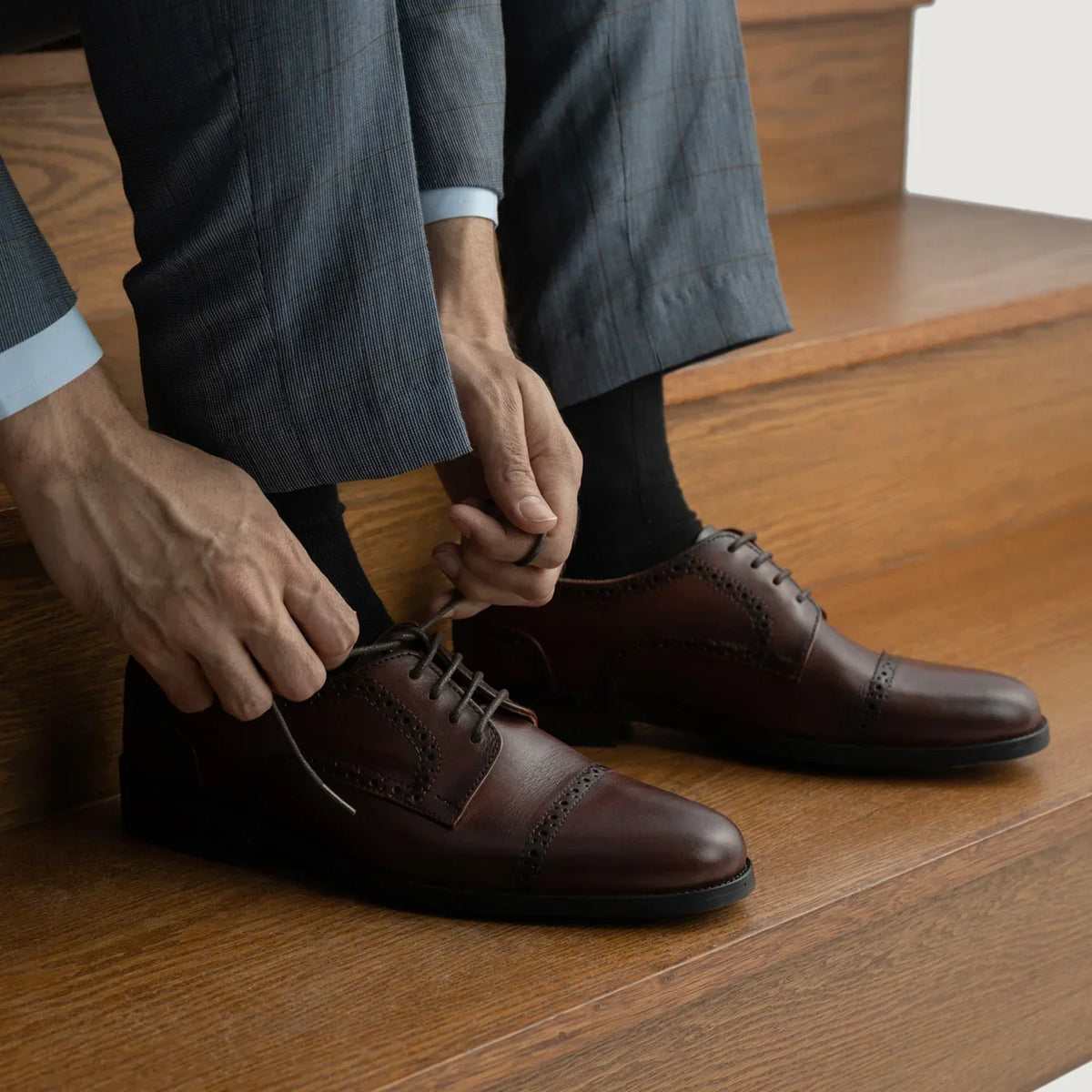 Dirk Brogues Derby Brown Leather Shoes Rugged Sole - men's shoes in brown genuine leather, view 10