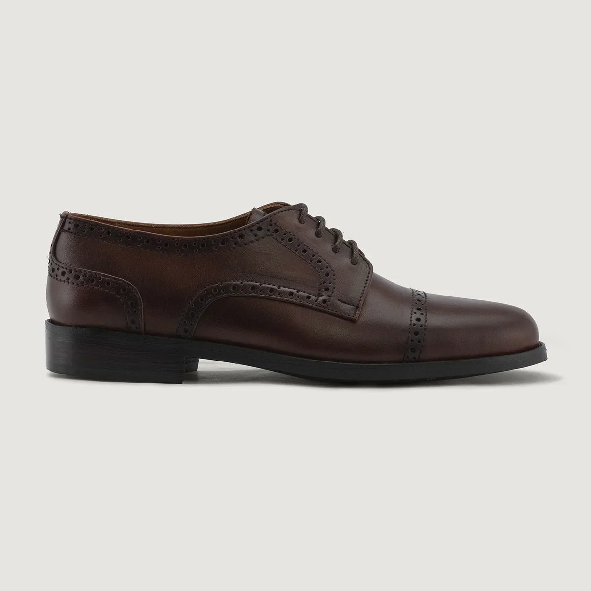 Dirk Brogues Derby Brown Leather Shoes Rugged Sole - men's shoes in brown genuine leather, view 2