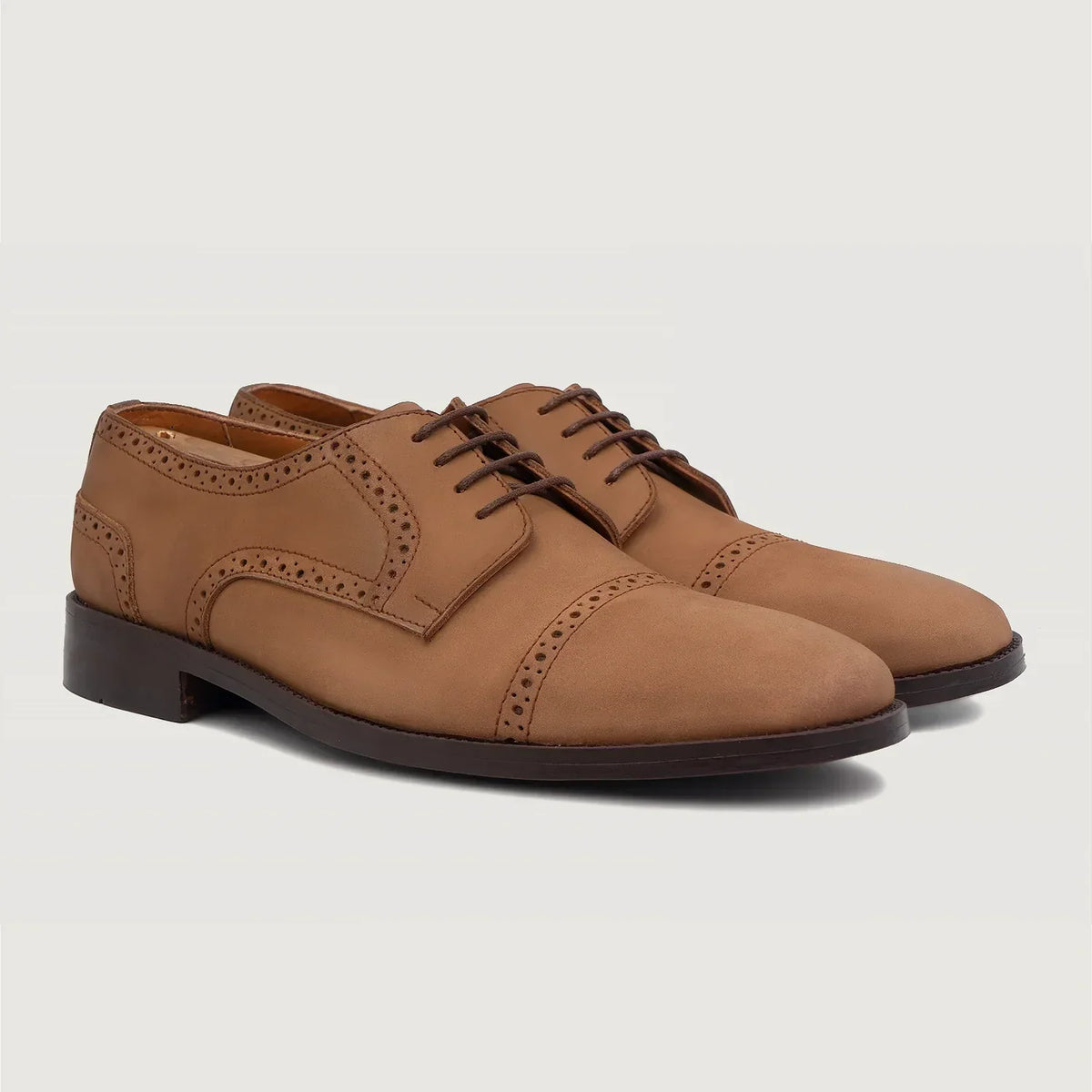 Dirk Brogues Derby Brown Nubuck Leather Shoes - men's shoes in brown nubuck leather, view 1