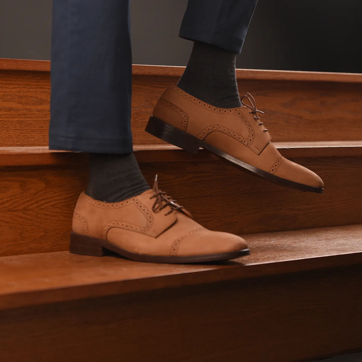 Dirk Brogues Derby Brown Nubuck Leather Shoes - men's shoes in brown nubuck leather, view 9