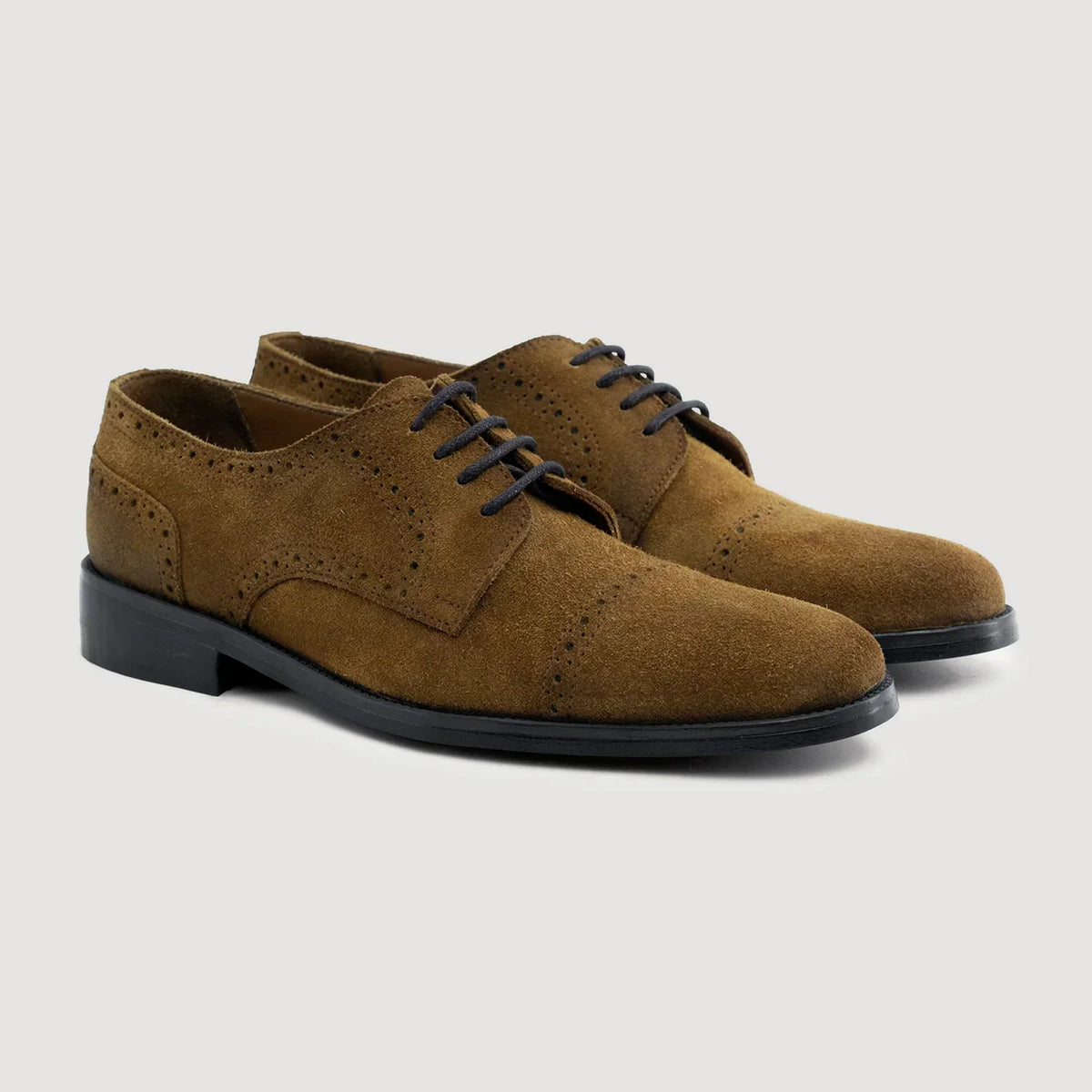 Dirk Brogues Derby Brown Suede Leather Shoes Rugged Sole - men's shoes in brown suede leather, view 1
