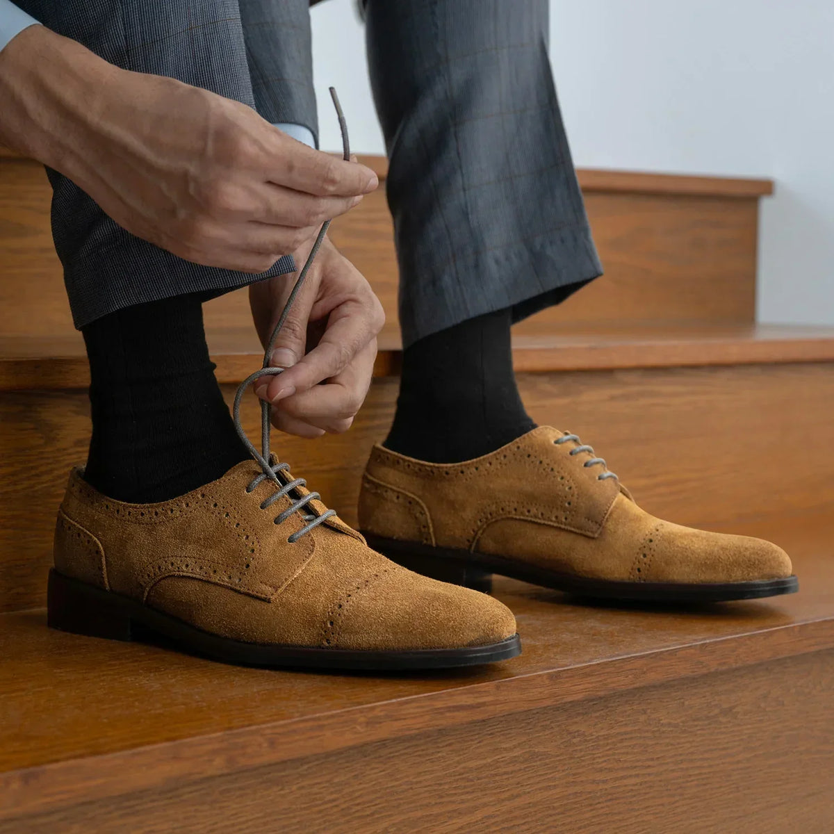 Dirk Brogues Derby Brown Suede Leather Shoes Rugged Sole - men's shoes in brown suede leather, view 10