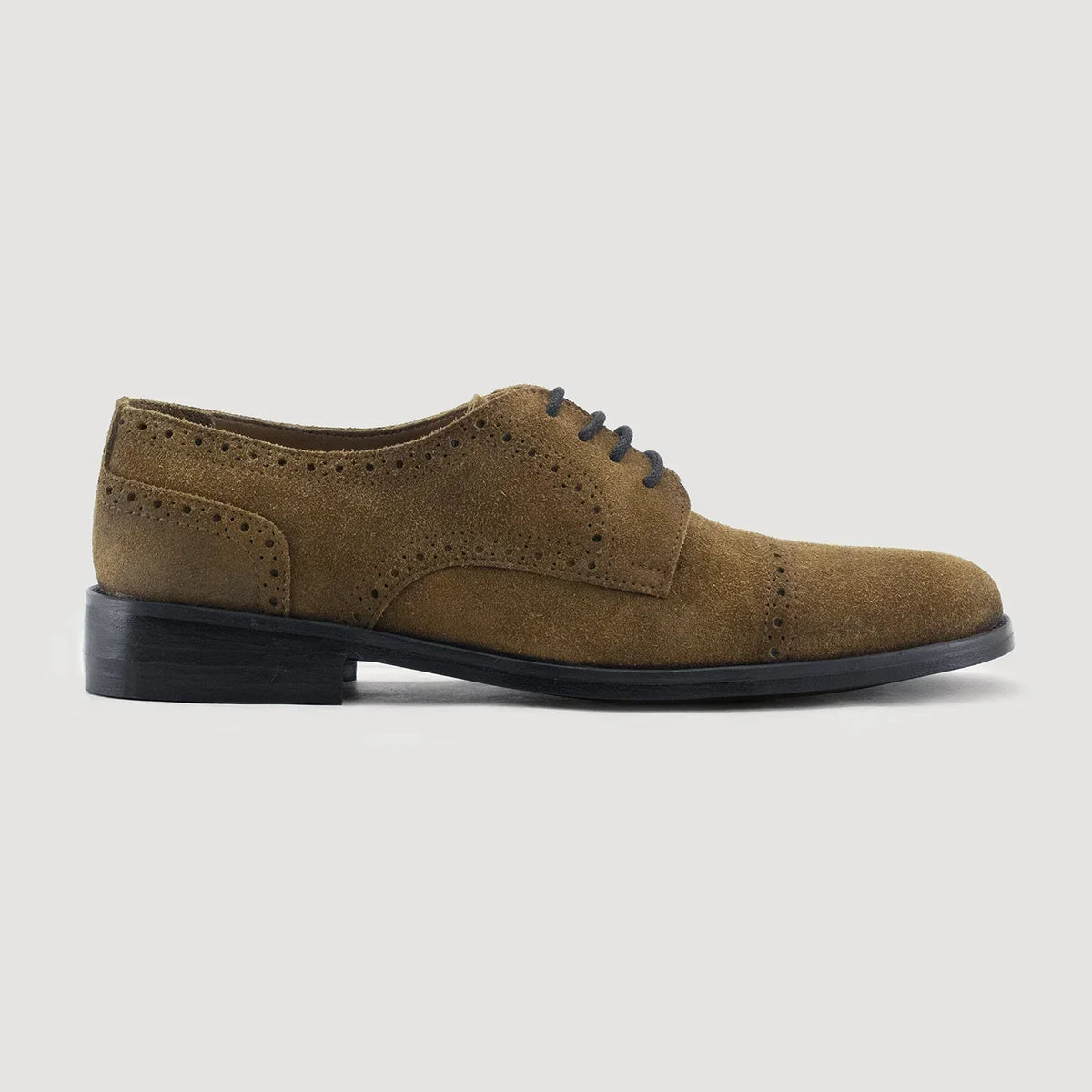 Dirk Brogues Derby Brown Suede Leather Shoes Rugged Sole - men's shoes in brown suede leather, view 2