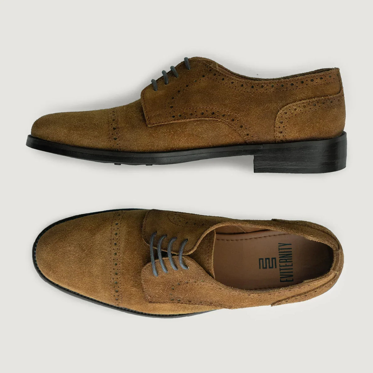 Dirk Brogues Derby Brown Suede Leather Shoes Rugged Sole - men's shoes in brown suede leather, view 3
