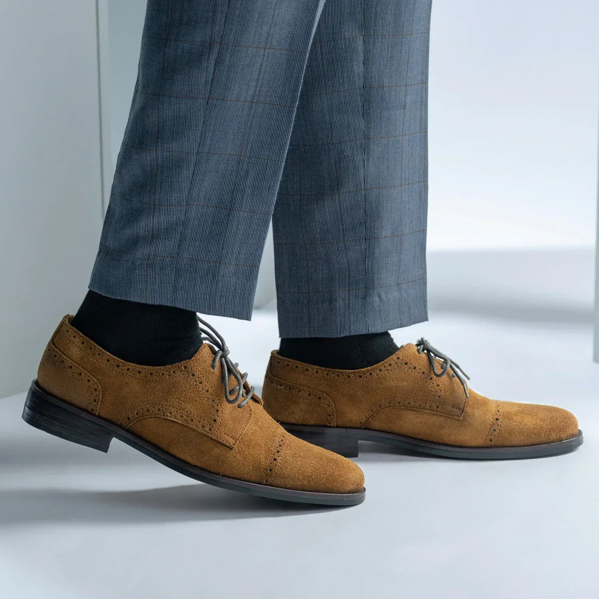 Dirk Brogues Derby Brown Suede Leather Shoes Rugged Sole - men's shoes in brown suede leather, view 6