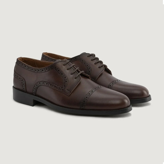 Dirk Brogues Derby Burnished Brown Leather Shoes - men's shoes in brown genuine leather, view 1