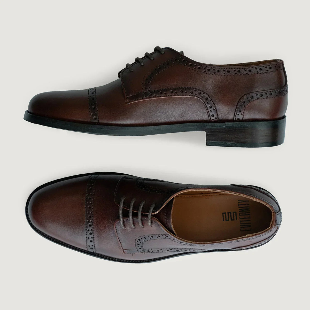 Dirk Brogues Derby Burnished Brown Leather Shoes - men's shoes in brown genuine leather, view 3
