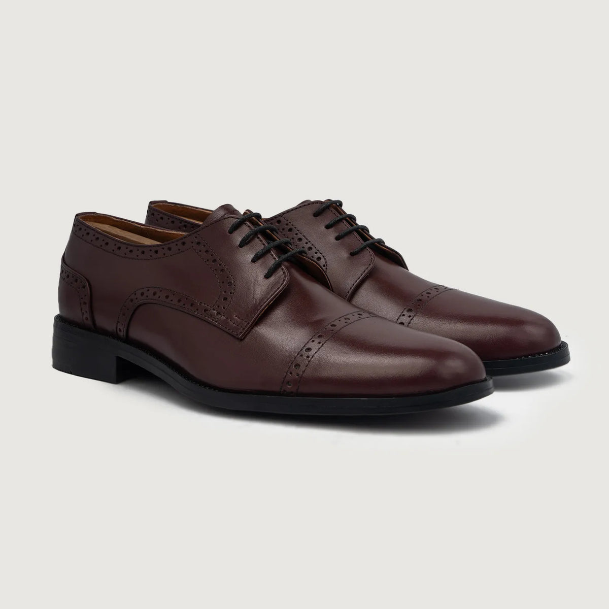 Dirk Brogues Derby Maroon Leather Shoes - men's shoes in maroon genuine leather, view 1
