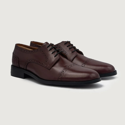 Dirk Brogues Derby Maroon Leather Shoes - men's shoes in maroon genuine leather, view 1