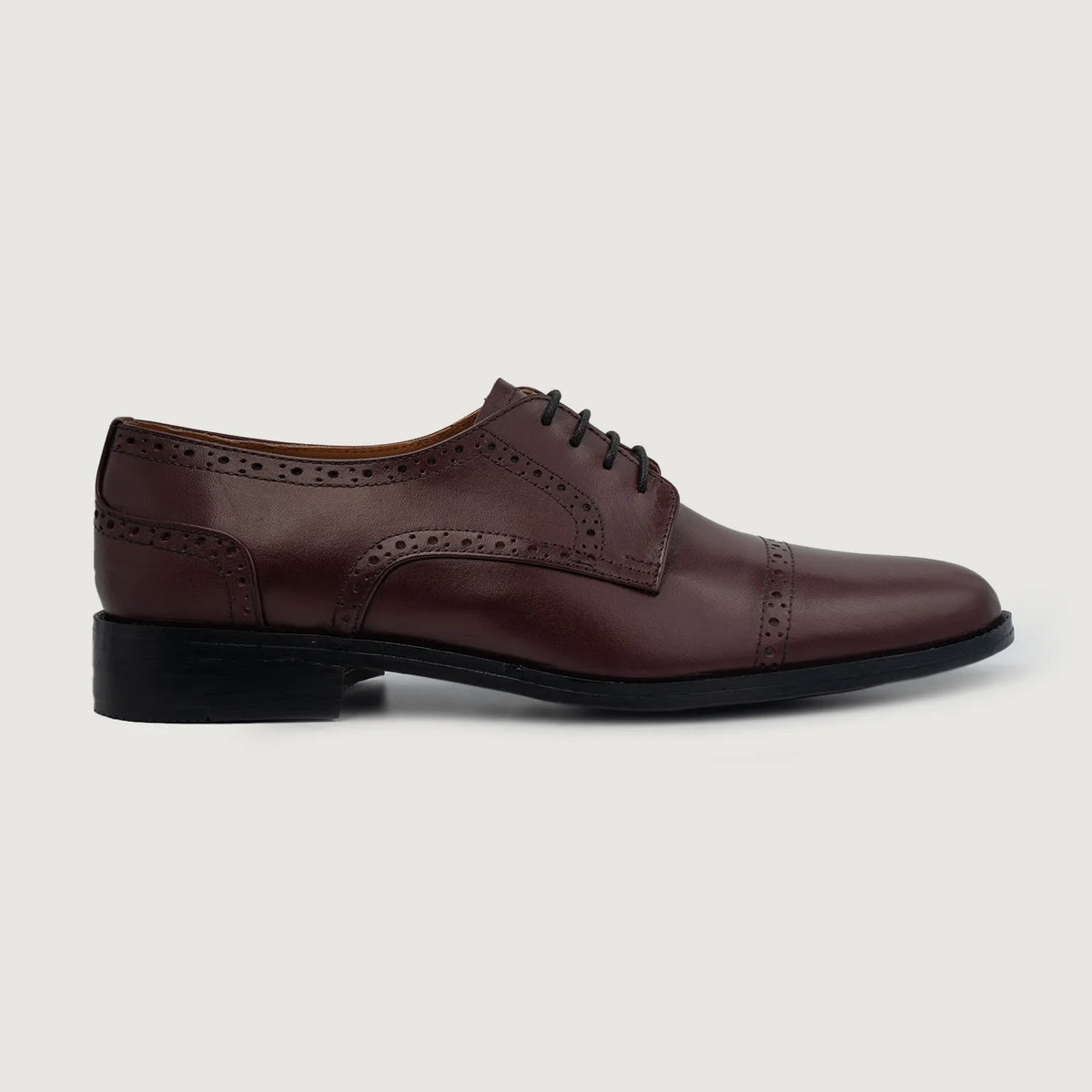 Dirk Brogues Derby Maroon Leather Shoes - men's shoes in maroon genuine leather, view 2