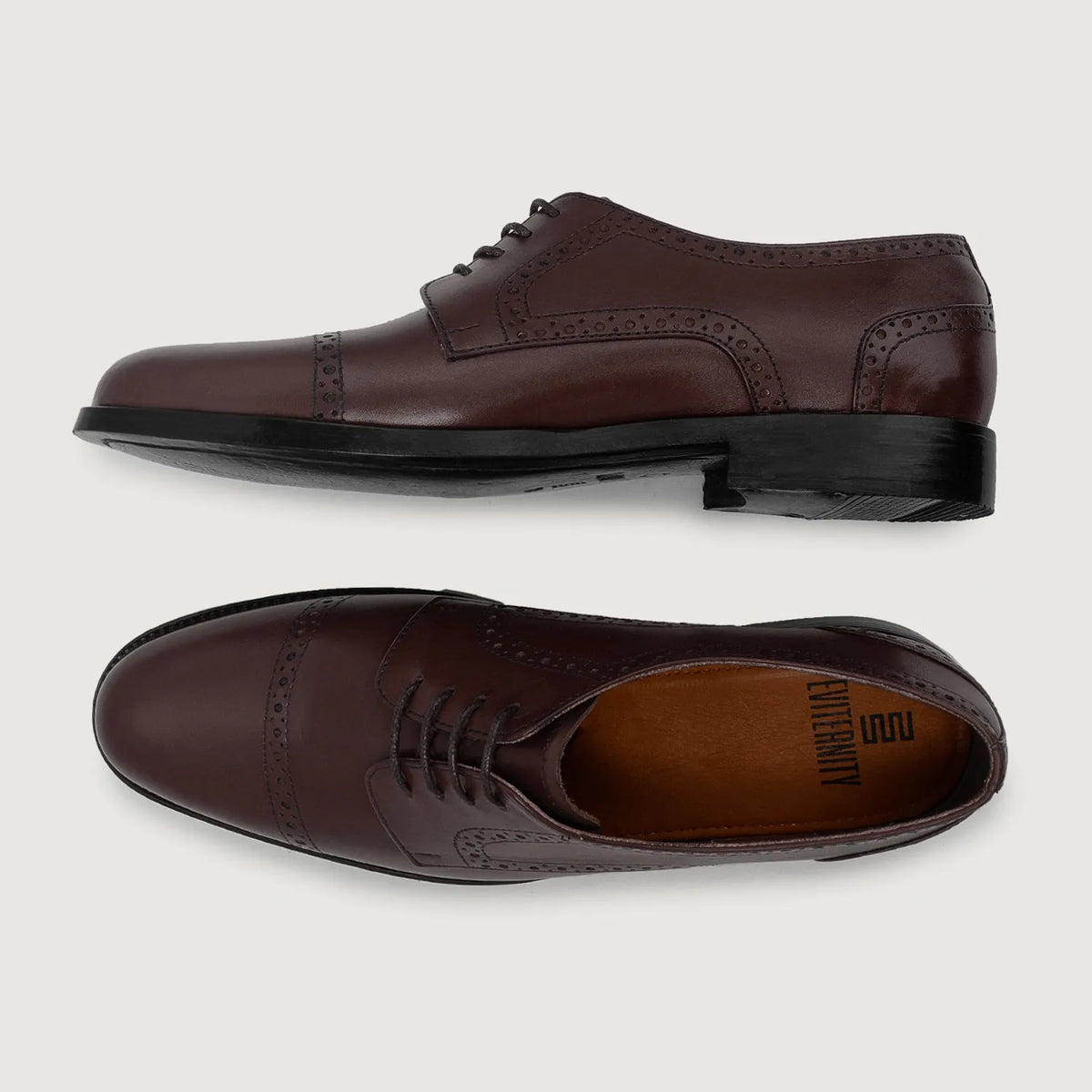 Dirk Brogues Derby Maroon Leather Shoes - men's shoes in maroon genuine leather, view 3