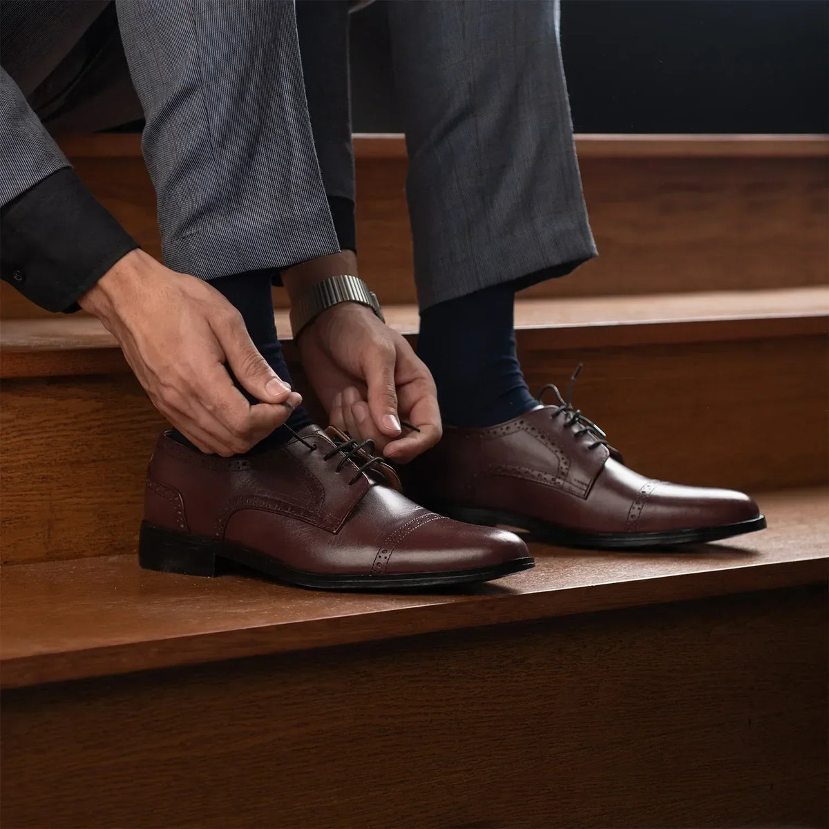 Dirk Brogues Derby Maroon Leather Shoes - men's shoes in maroon genuine leather, view 9