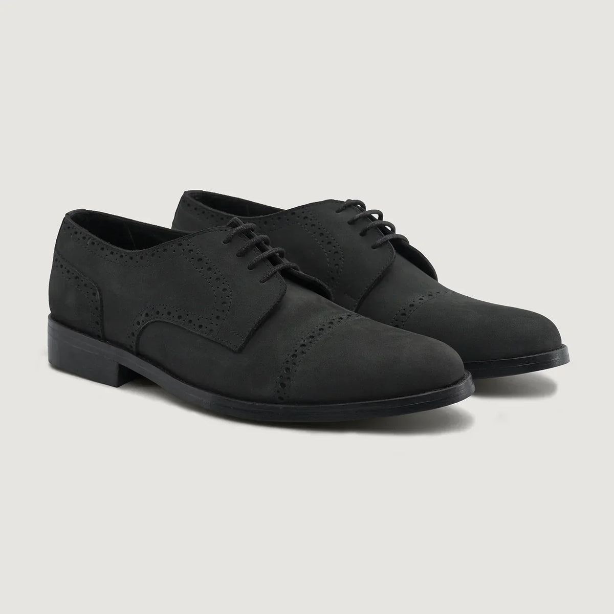 Dirk Brogues Derby Matte Black Nubuck Leather Shoes Rugged Sole - men's shoes in black nubuck leather, view 1