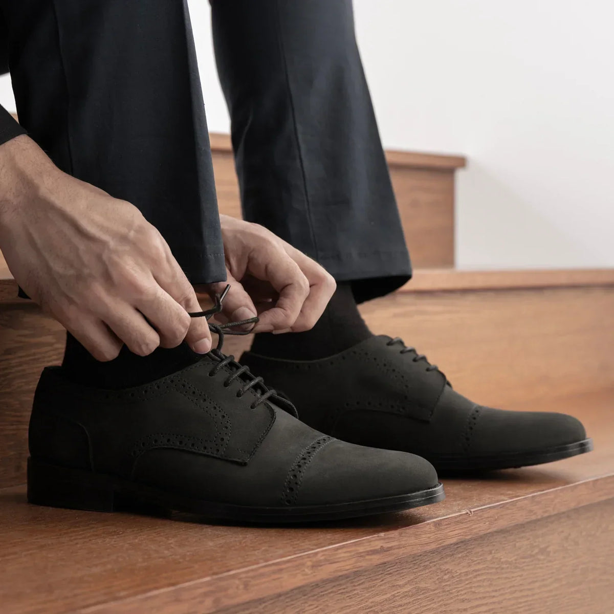 Dirk Brogues Derby Matte Black Nubuck Leather Shoes Rugged Sole - men's shoes in black nubuck leather, view 10