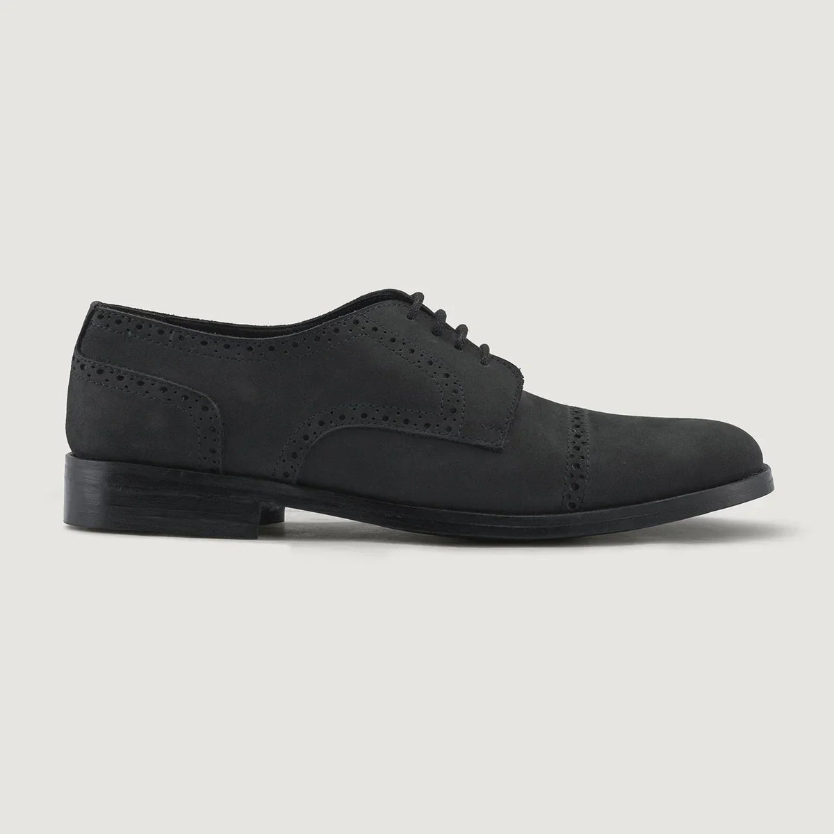 Dirk Brogues Derby Matte Black Nubuck Leather Shoes Rugged Sole - men's shoes in black nubuck leather, view 2