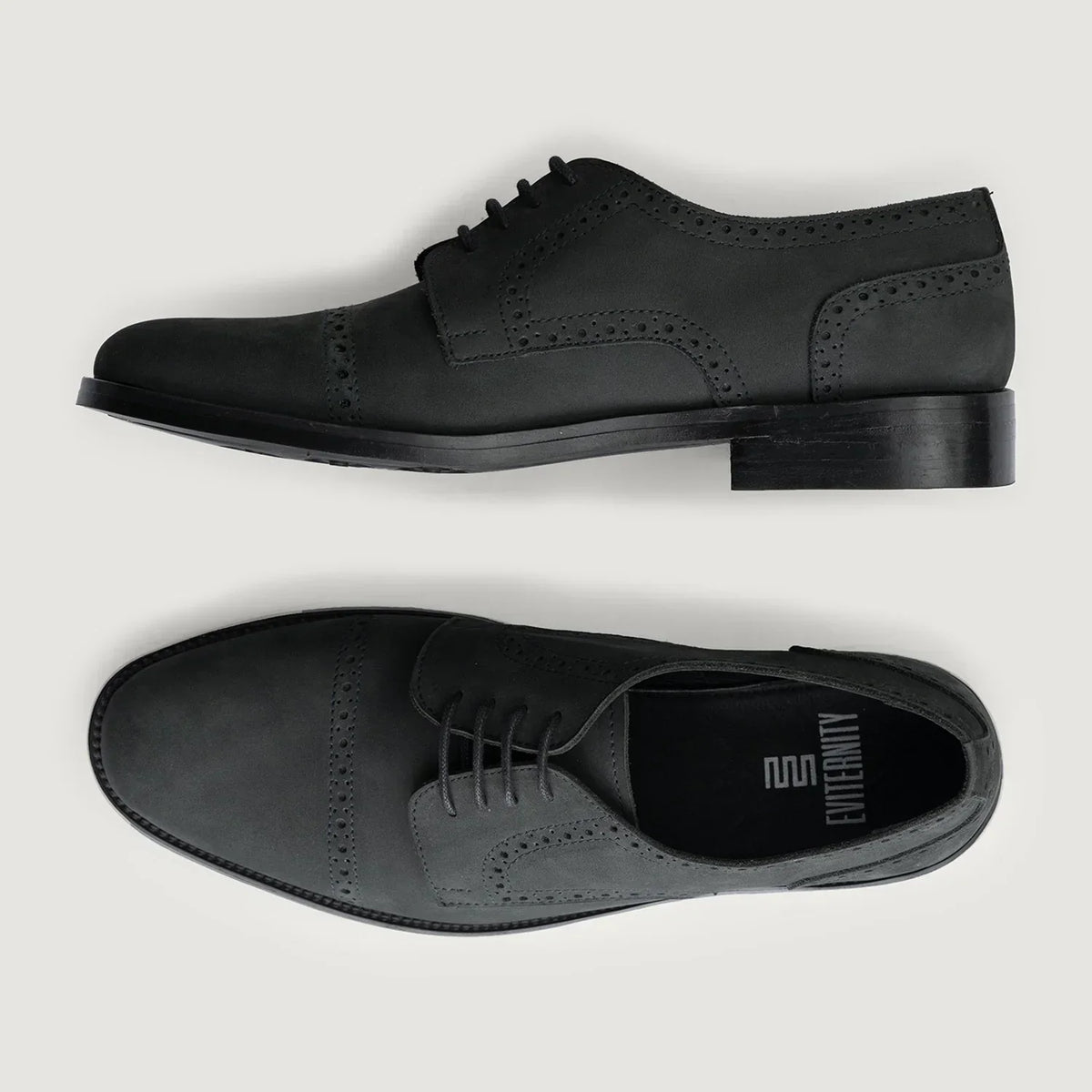 Dirk Brogues Derby Matte Black Nubuck Leather Shoes Rugged Sole - men's shoes in black nubuck leather, view 3