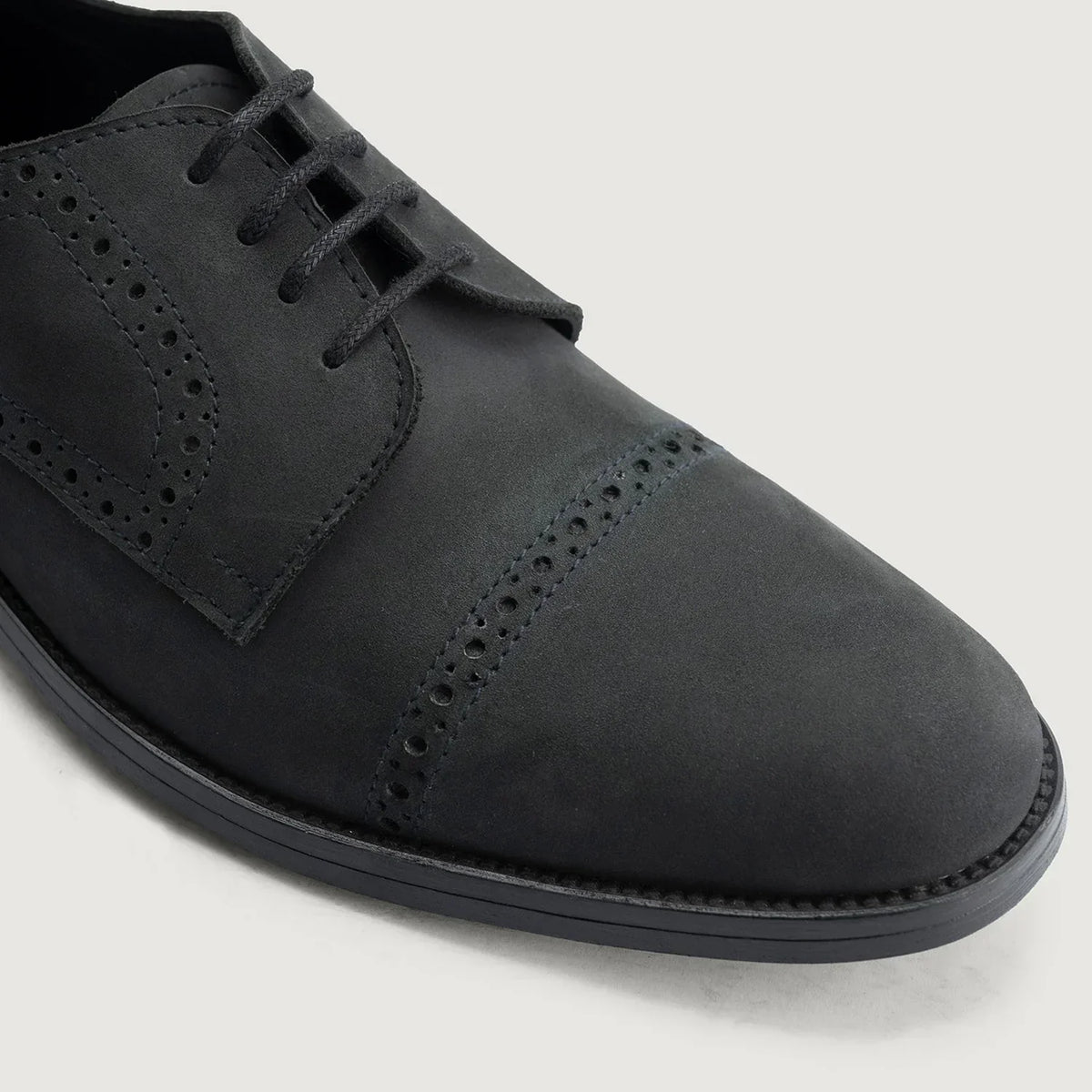 Dirk Brogues Derby Matte Black Nubuck Leather Shoes Rugged Sole - men's shoes in black nubuck leather, view 5