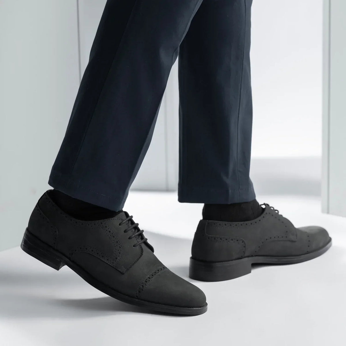 Dirk Brogues Derby Matte Black Nubuck Leather Shoes Rugged Sole - men's shoes in black nubuck leather, view 8