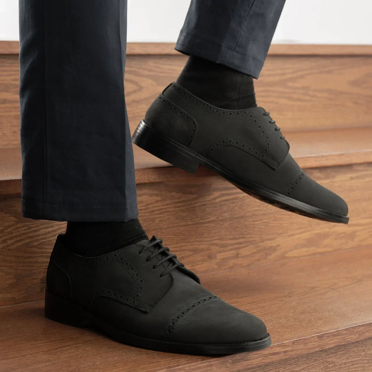 Dirk Brogues Derby Matte Black Nubuck Leather Shoes Rugged Sole - men's shoes in black nubuck leather, view 9