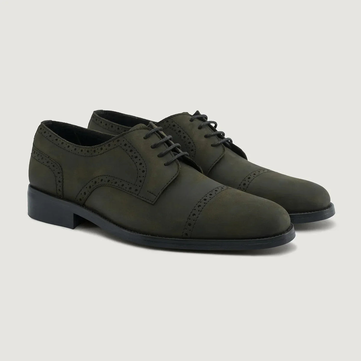 Dirk Brogues Derby Olive Oil Pullup Leather Shoes Rugged Sole - men's shoes in olive green pull-up leather, view 1
