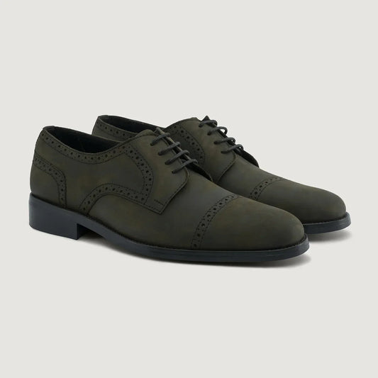 Dirk Brogues Derby Olive Oil Pullup Leather Shoes Rugged Sole - men's shoes in olive green pull-up leather, view 1