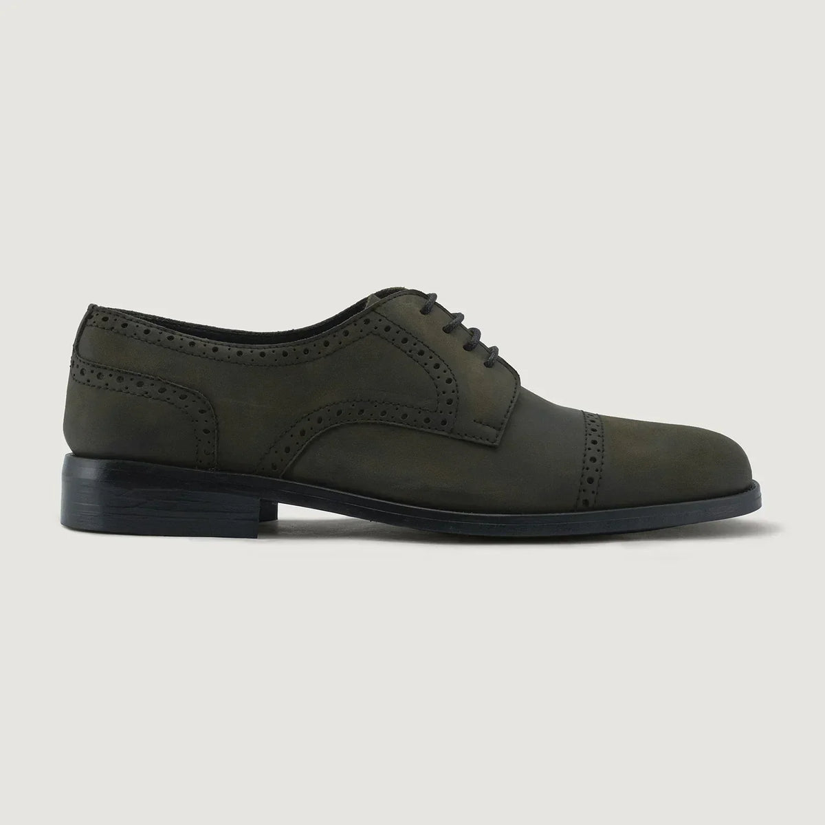 Dirk Brogues Derby Olive Oil Pullup Leather Shoes Rugged Sole - men's shoes in olive green pull-up leather, view 2