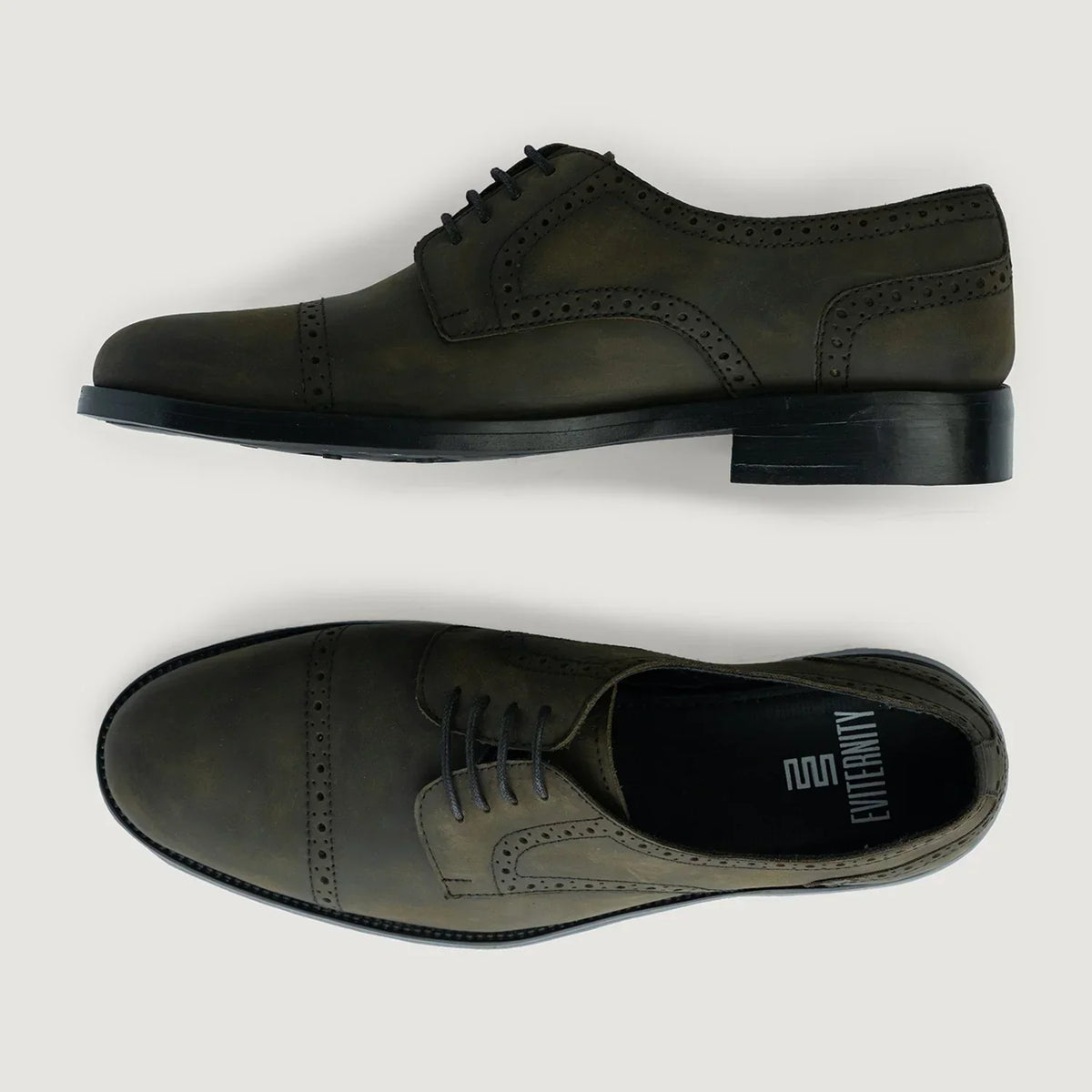 Dirk Brogues Derby Olive Oil Pullup Leather Shoes Rugged Sole - men's shoes in olive green pull-up leather, view 3