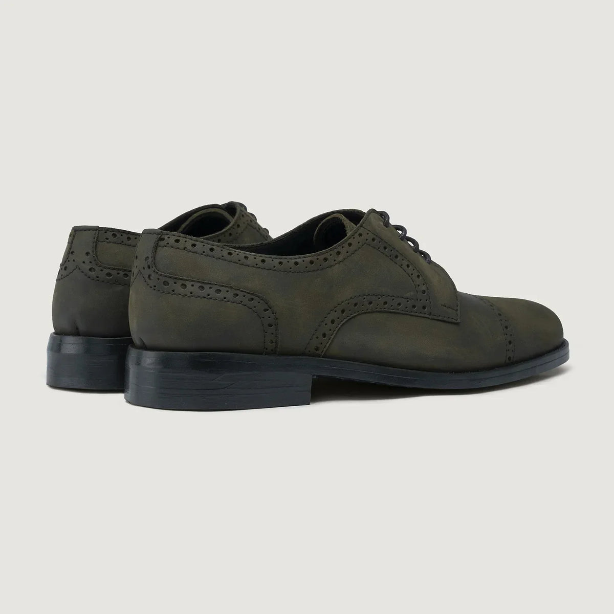 Dirk Brogues Derby Olive Oil Pullup Leather Shoes Rugged Sole - men's shoes in olive green pull-up leather, view 4