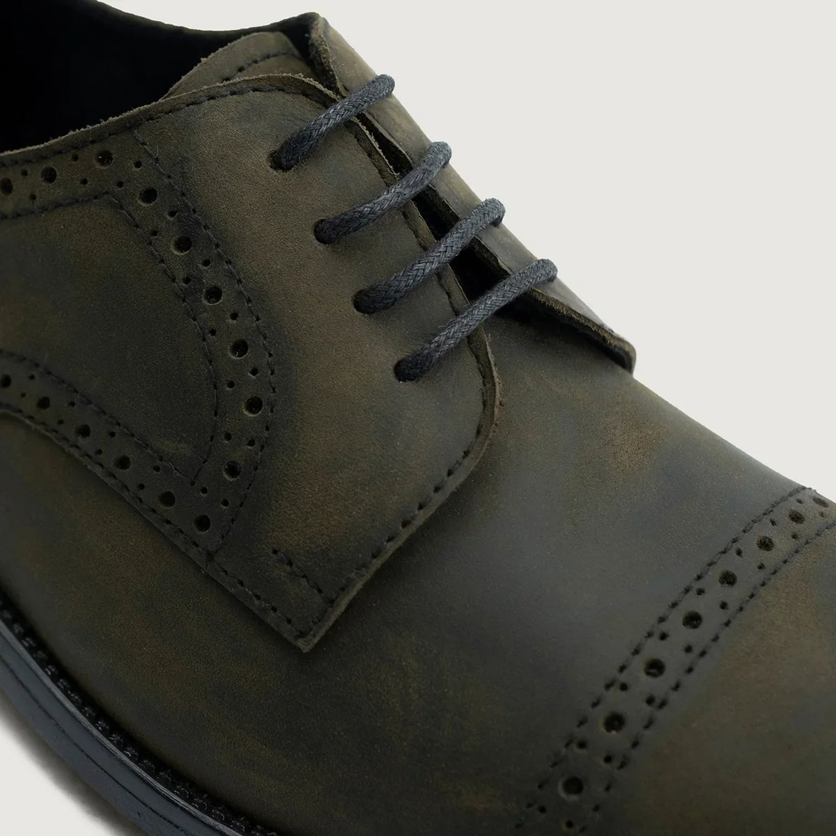 Dirk Brogues Derby Olive Oil Pullup Leather Shoes Rugged Sole - men's shoes in olive green pull-up leather, view 5