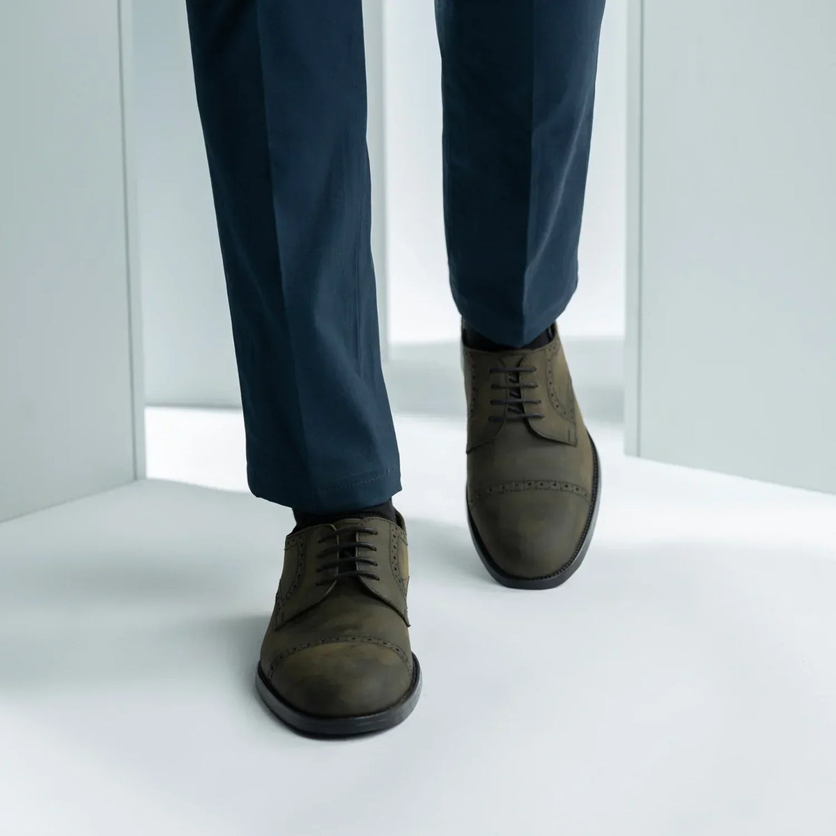 Dirk Brogues Derby Olive Oil Pullup Leather Shoes Rugged Sole - men's shoes in olive green pull-up leather, view 6