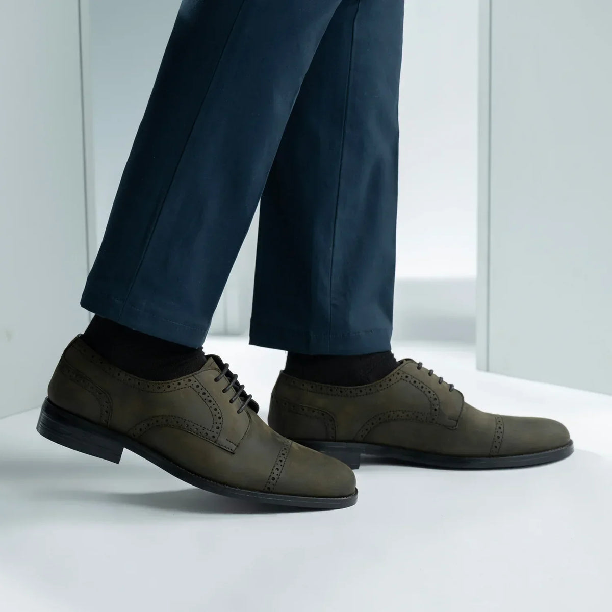 Dirk Brogues Derby Olive Oil Pullup Leather Shoes Rugged Sole - men's shoes in olive green pull-up leather, view 7