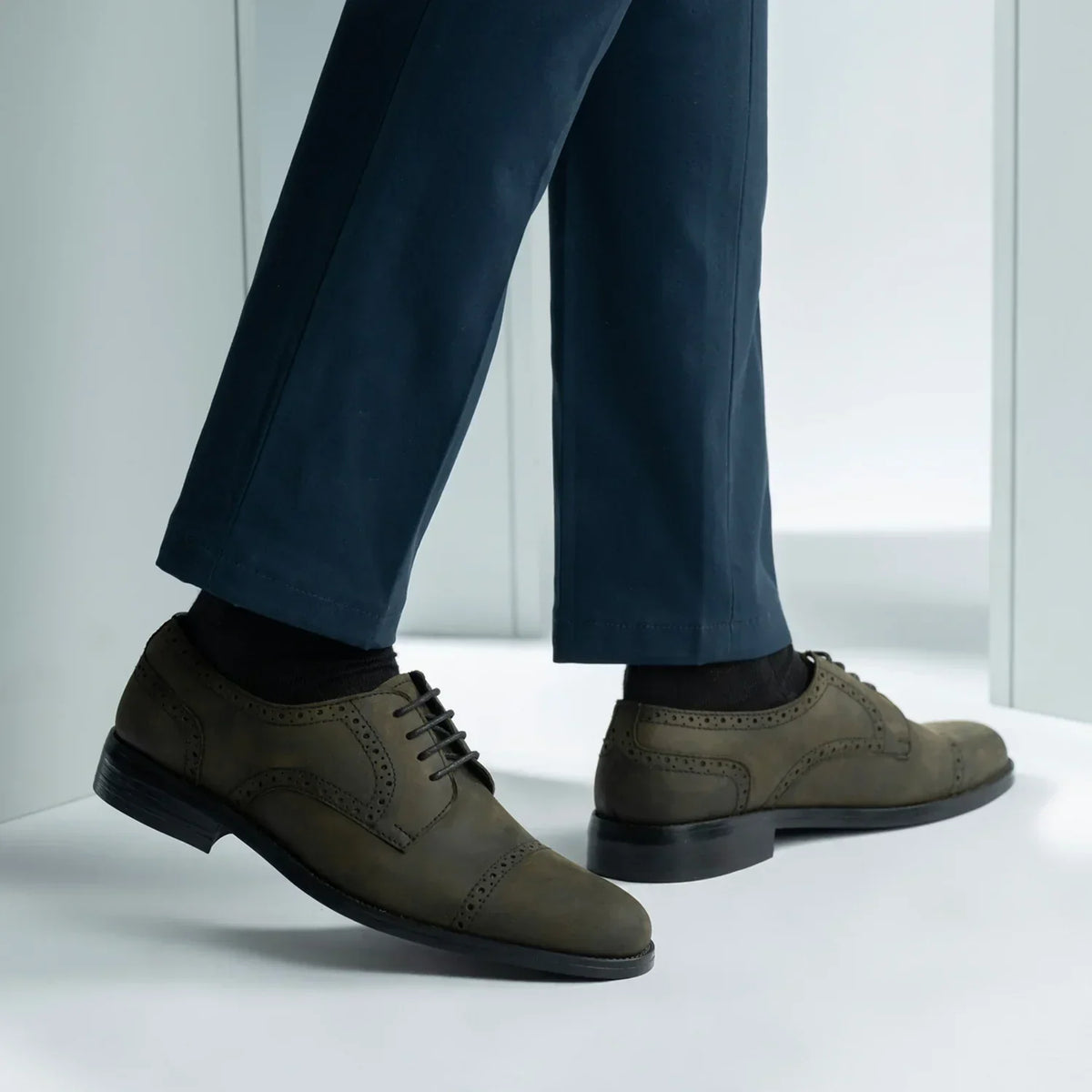 Dirk Brogues Derby Olive Oil Pullup Leather Shoes Rugged Sole - men's shoes in olive green pull-up leather, view 8