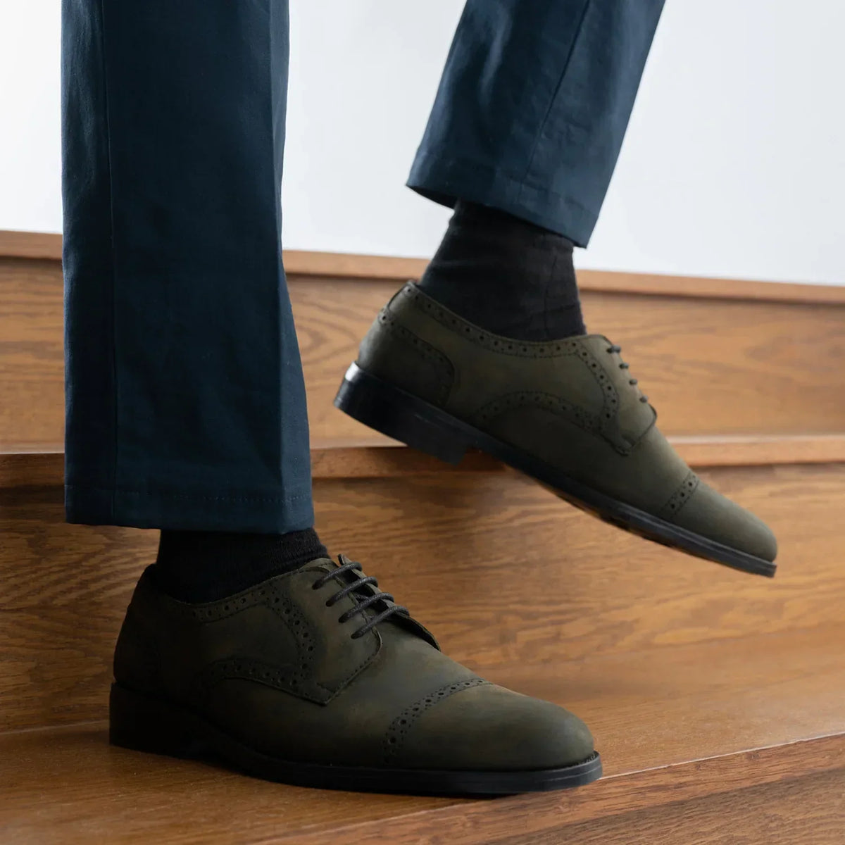 Dirk Brogues Derby Olive Oil Pullup Leather Shoes Rugged Sole - men's shoes in olive green pull-up leather, view 9