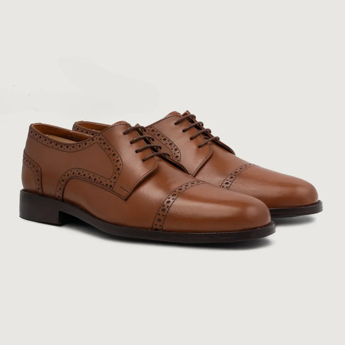 Dirk Brogues Derby Tan Leather Shoes - men's shoes in tan genuine leather, view 1