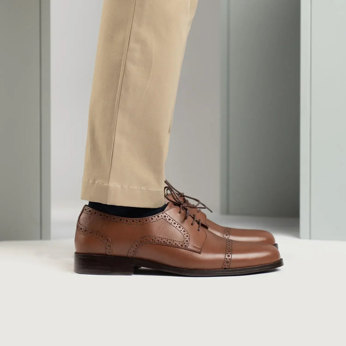 Dirk Brogues Derby Tan Leather Shoes - men's shoes in tan genuine leather, view 8