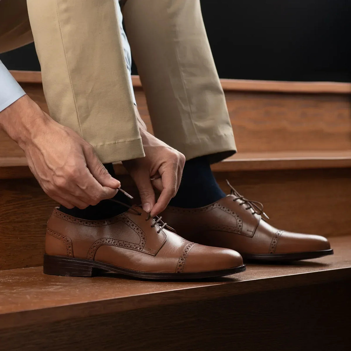 Dirk Brogues Derby Tan Leather Shoes - men's shoes in tan genuine leather, view 9