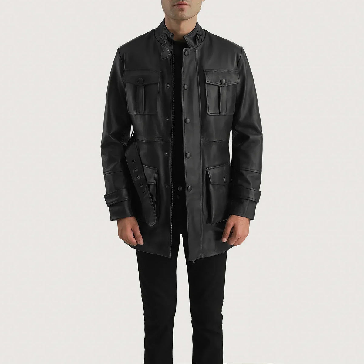 Dolf Black Leather Jacket - men's jacket in black cowhide leather, view 1