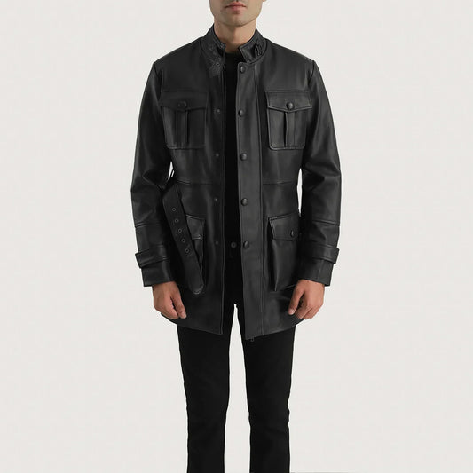 Dolf Black Leather Jacket - men's jacket in black cowhide leather, view 1