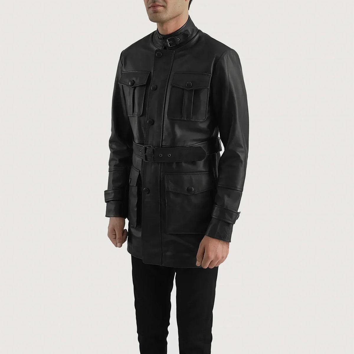 Dolf Black Leather Jacket - men's jacket in black cowhide leather, view 2