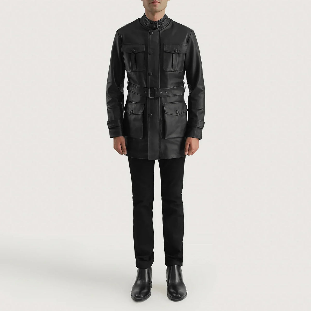 Dolf Black Leather Jacket - men's jacket in black cowhide leather, view 3