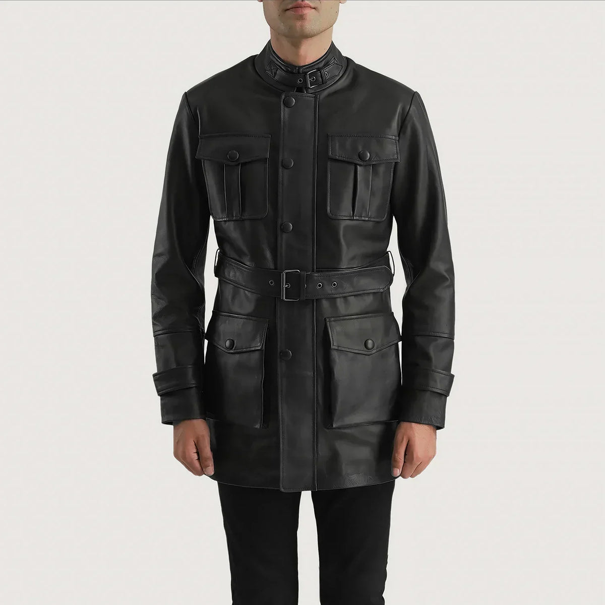 Dolf Black Leather Jacket - men's jacket in black cowhide leather, view 4
