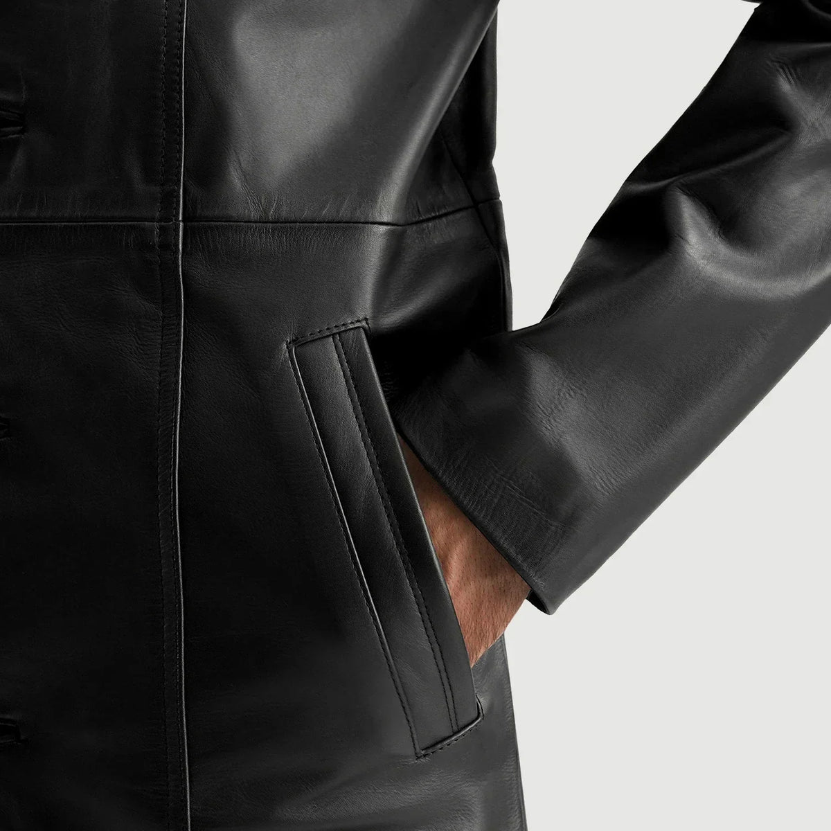 Don Long Black Leather Coat - men's coat in black cowhide leather, view 4