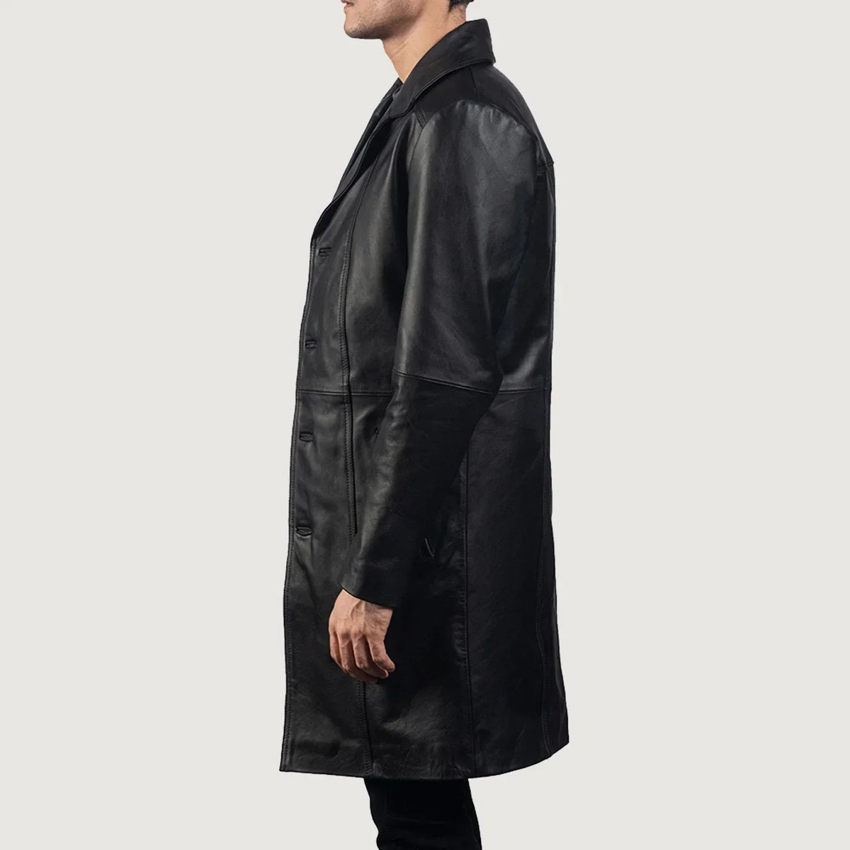 Don Long Black Leather Coat - men's coat in black cowhide leather, view 5