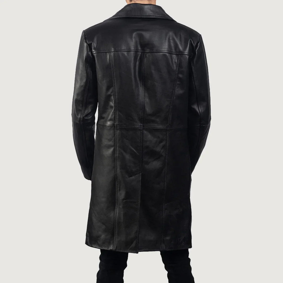 Don Long Black Leather Coat - men's coat in black cowhide leather, view 6